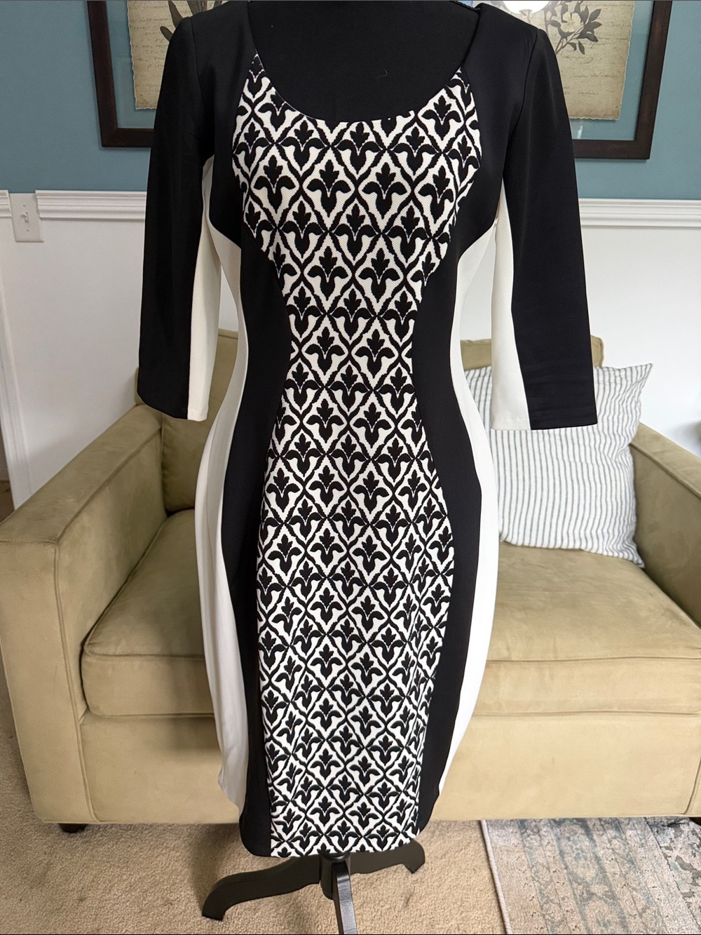 Signature by Sangria Black and White Paneled Midi Sheath Dress